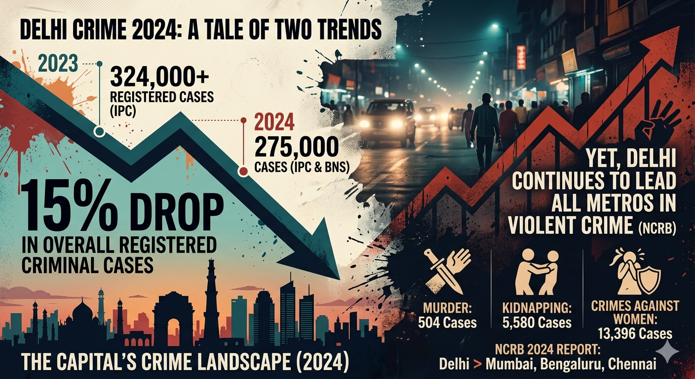 Overall Drop in Cases Fails to Shake ‘Crime Capital’ Status, Reveals NCRB Report