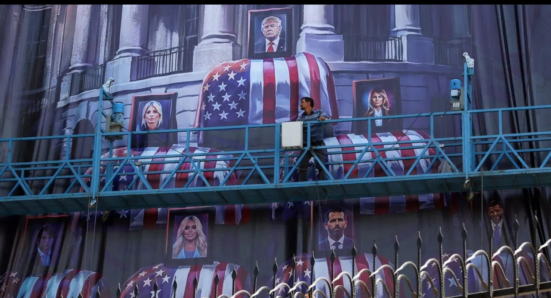 Iran publicly displays hatred for US; Displays Trumps family in coffins labelling billboards ‘ Blood for Blood’