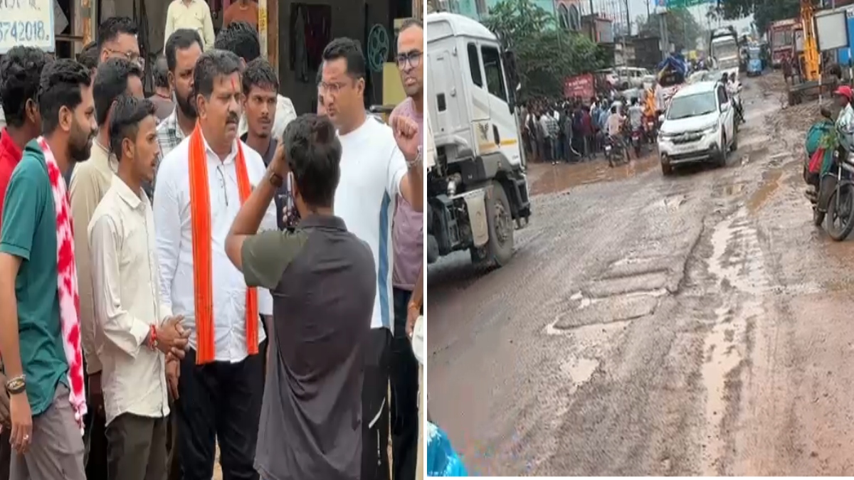Chhattisgarh Deputy CM Vijay Sharma stops Convoy to inspect damaged NH-30